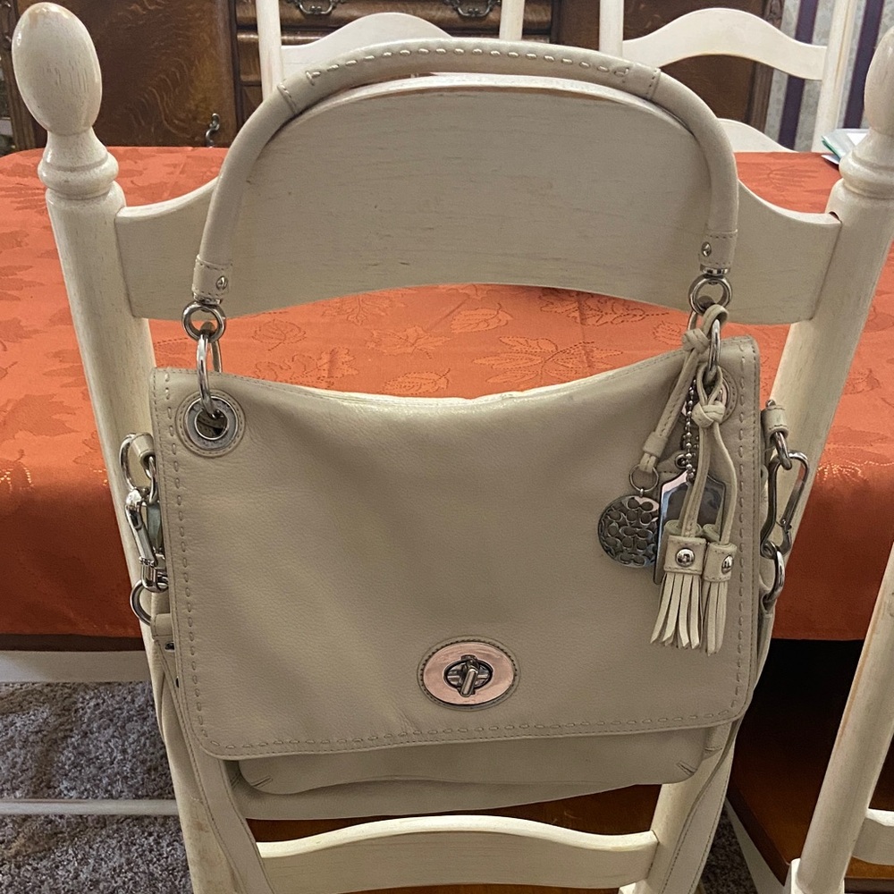 Coach Chic Beige Shoulder Bag with Tassel Charm